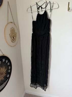 Viral Black halter open back sequins Maxi Dress